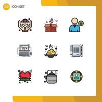 conjunto de 9 iconos de interfaz de usuario modernos signos de símbolos para comida desayuno próxima tienda de juegos elementos de diseño vectorial editables vector