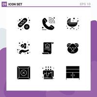 Pictogram Set of 9 Simple Solid Glyphs of construction herb baby capsule trolley Editable Vector Design Elements