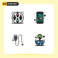 4 User Interface Filledline Flat Color Pack of modern Signs and Symbols of user electric man business socket Editable Vector Design Elements