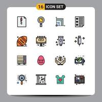 Pack of 16 creative Flat Color Filled Lines of ball report system page document Editable Creative Vector Design Elements