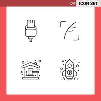 Pictogram Set of 4 Simple Filledline Flat Colors of cable auction hammer lightning bird home Editable Vector Design Elements