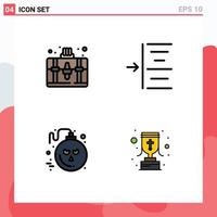 Pictogram Set of 4 Simple Filledline Flat Colors of handbag horror hobby text cup Editable Vector Design Elements