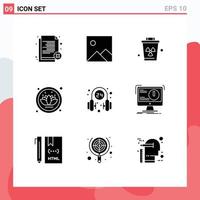 Pictogram Set of 9 Simple Solid Glyphs of operator headphone environment plant lotus Editable Vector Design Elements