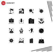 Set of 16 Commercial Solid Glyphs pack for financial briefcase search target dart Editable Vector Design Elements