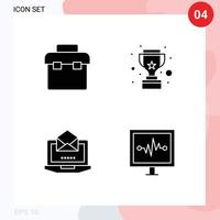 Group of 4 Modern Solid Glyphs Set for box laptop toolbox win open Editable Vector Design Elements