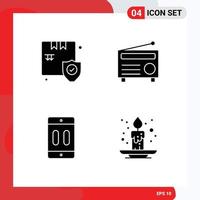 4 Universal Solid Glyph Signs Symbols of shop device security audio mobile Editable Vector Design Elements