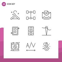 Modern Set of 9 Outlines and symbols such as sew handmade assignment profile mobile Editable Vector Design Elements