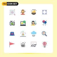 Modern Set of 16 Flat Colors Pictograph of arts mask food tv lifeguard Editable Pack of Creative Vector Design Elements