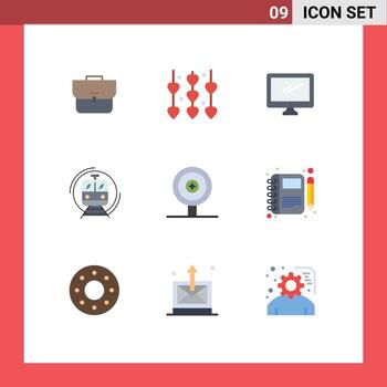 Set of 9 Vector Flat Colors on Grid for transport smart computer train pc Editable Vector Design Elements