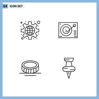 Set of 4 Modern UI Icons Symbols Signs for configuration cash settings phonograph money Editable Vector Design Elements