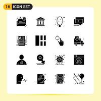 Pack of 16 creative Solid Glyphs of presentation tutorial jewelry youtube pendant Editable Vector Design Elements