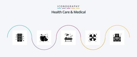 cuidado de la salud y paquete de iconos de glifo médico 5 que incluye salud. edificio. médico. traumatología. salud vector