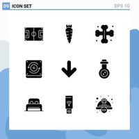 Universal Icon Symbols Group of 9 Modern Solid Glyphs of direction arrow bats sound computing Editable Vector Design Elements