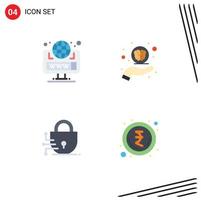 Group of 4 Flat Icons Signs and Symbols for browser lock web neuro care indian Editable Vector Design Elements