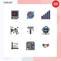 User Interface Pack of 9 Basic Filledline Flat Colors of database shaver connection razor bath Editable Vector Design Elements