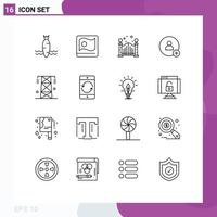 Outline Pack of 16 Universal Symbols of power energy city electricity contact Editable Vector Design Elements