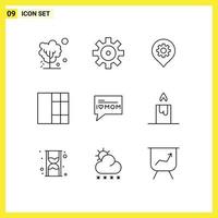 9 Outline concept for Websites Mobile and Apps candle love gear message grid Editable Vector Design Elements