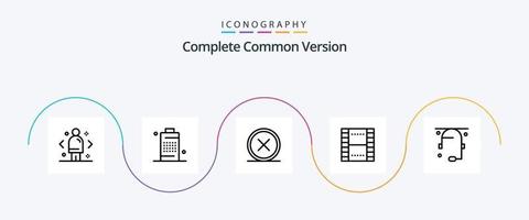 paquete completo de íconos de la línea 5 de versión común que incluye película. básico. teléfono. retirar. cruzar vector