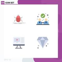 Flat Icon Pack of 4 Universal Symbols of bug play testing collaboration education Editable Vector Design Elements