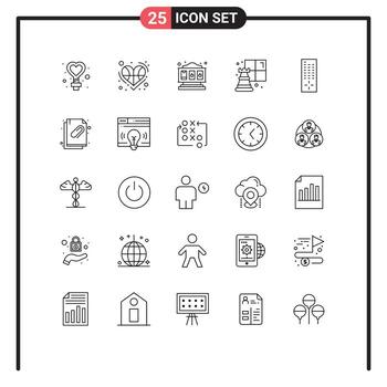 Mobile Interface Line Set of 25 Pictograms of tv control player hobby chess Editable Vector Design Elements