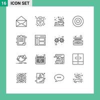 Outline Pack of 16 Universal Symbols of planning plan breakfast symbols sign Editable Vector Design Elements