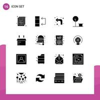 Group of 16 Solid Glyphs Signs and Symbols for open box reload place nature Editable Vector Design Elements