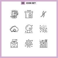 Pack of 9 creative Outlines of drinks synchronization canoe data syncing Editable Vector Design Elements