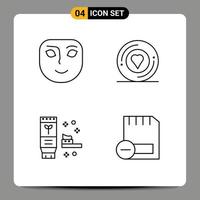 Stock Vector Icon Pack of 4 Line Signs and Symbols for emotion environment smile printer produce Editable Vector Design Elements