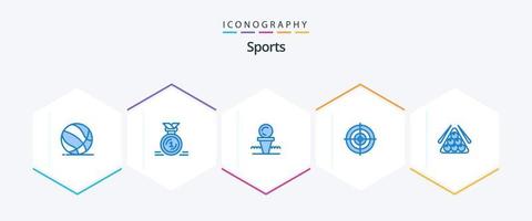 Sports 25 Blue icon pack including strategy. target. ribbon. stand. ball vector