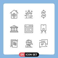 9 User Interface Outline Pack of modern Signs and Symbols of interface communication dollar law finance Editable Vector Design Elements