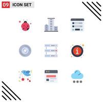 Mobile Interface Flat Color Set of 9 Pictograms of database vinyl flowchart music web Editable Vector Design Elements