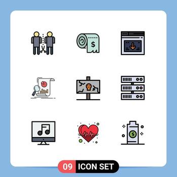 Mobile Interface Filledline Flat Color Set of 9 Pictograms of business analysis expenses download web Editable Vector Design Elements