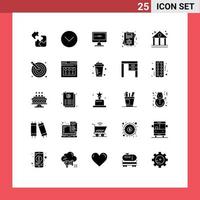 Group of 25 Modern Solid Glyphs Set for bank female tv day lcd Editable Vector Design Elements