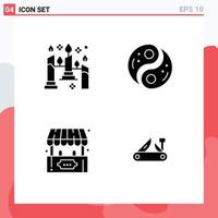 Modern Set of 4 Solid Glyphs Pictograph of burning ticket office light unity game Editable Vector Design Elements