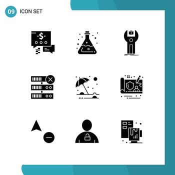 9 glifos sólidos universales establecidos para aplicaciones web y móviles servidor de protección sdk eliminar programación elementos de diseño vectorial editables vector