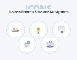 Business Elements And Business Managment Flat Icon Pack 5 Icon Design. innovation. develop. platform. bulb. factory vector