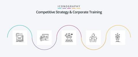 estrategia competitiva y paquete de íconos de la línea 5 de capacitación corporativa que incluye el deseo. aspiración. informe. seminario. convención vector