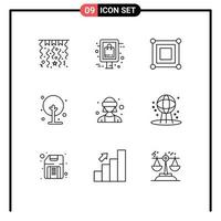 9 User Interface Outline Pack of modern Signs and Symbols of virtual reality avatar game small farming Editable Vector Design Elements