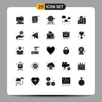 25 Universal Solid Glyph Signs Symbols of container weather business warm strategy Editable Vector Design Elements