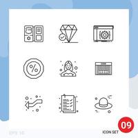 9 User Interface Outline Pack of modern Signs and Symbols of dancer percent api money software Editable Vector Design Elements