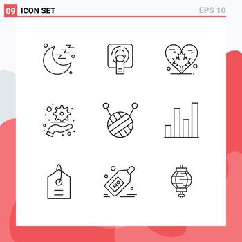 Set of 9 Vector Outlines on Grid for chart ball of wool love plan control Editable Vector Design Elements