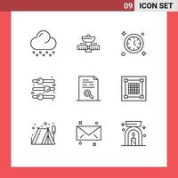 9 User Interface Outline Pack of modern Signs and Symbols of document content watch toggle switch off Editable Vector Design Elements