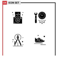 Universal Icon Symbols Group of 4 Modern Solid Glyphs of camera creative clock settings shoes Editable Vector Design Elements