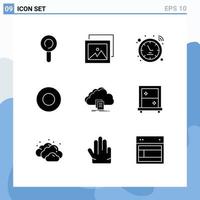 9 User Interface Solid Glyph Pack of modern Signs and Symbols of window file watch document cloud Editable Vector Design Elements