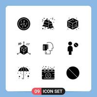 Pictogram Set of 9 Simple Solid Glyphs of start from scratch programing creative direction design Editable Vector Design Elements