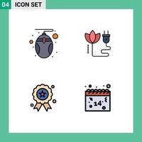 Group of 4 Modern Filledline Flat Colors Set for computer independece technology cable medal Editable Vector Design Elements