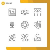 9 Thematic Vector Outlines and Editable Symbols of furniture business biochemistry arm process Editable Vector Design Elements