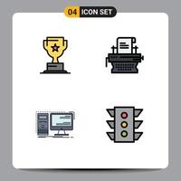 Mobile Interface Filledline Flat Color Set of 4 Pictograms of award desktop marketing print workstation Editable Vector Design Elements