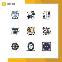 Group of 9 Filledline Flat Colors Signs and Symbols for capitalist security camera megaphone security camera Editable Vector Design Elements