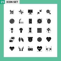 Pack of 25 Modern Solid Glyphs Signs and Symbols for Web Print Media such as search zoom computer arrow pc Editable Vector Design Elements